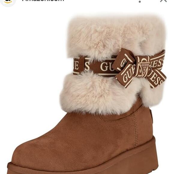 New Guess Denla Cold Weather Faux Fur Cozy Booties Brown 10 - Picture 1 of 7